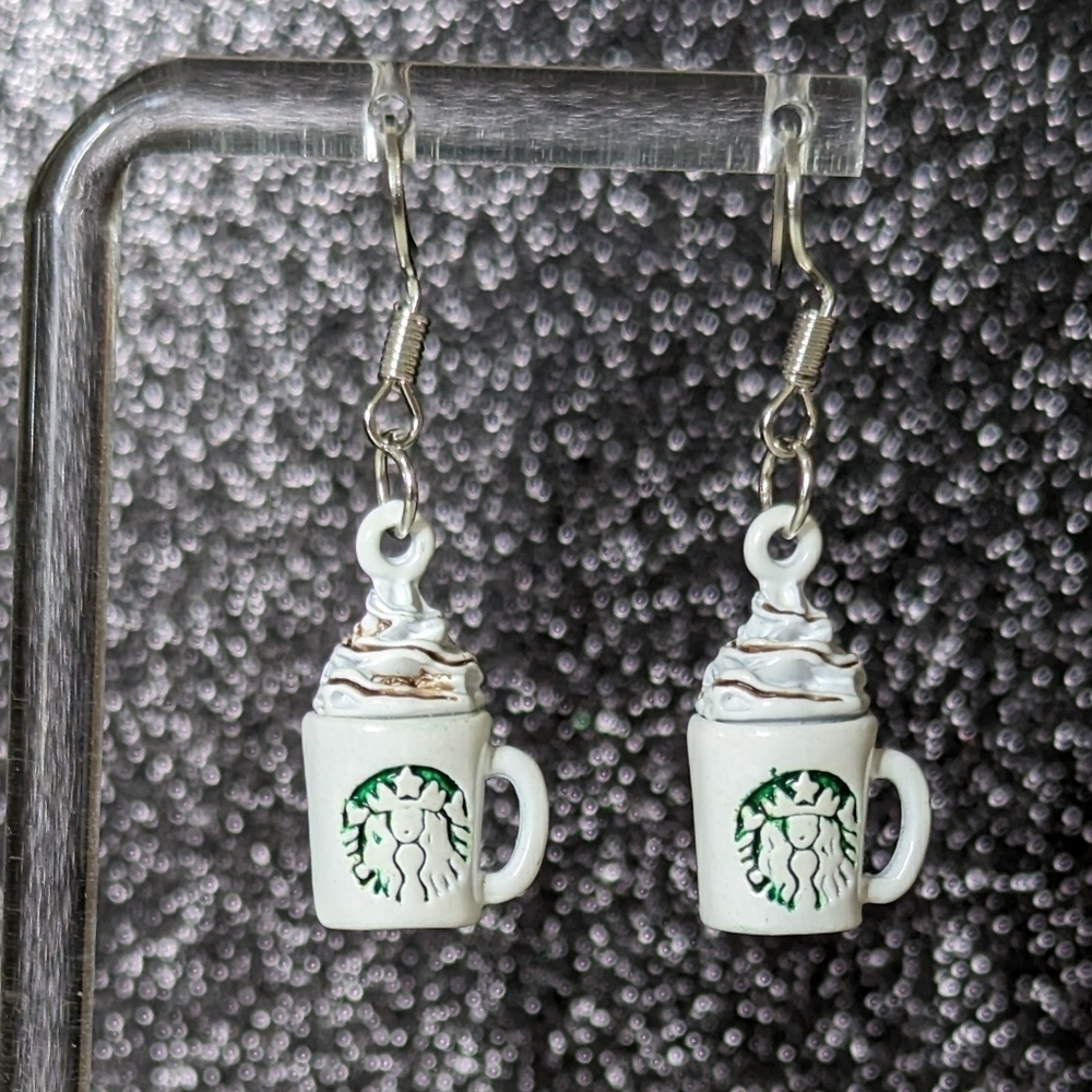 Coffee with whipped cream white drop earrings - Picture 1 of 7